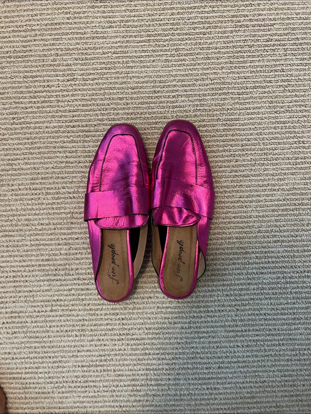 Free People Metallic Fuchsia Slip-On Mules